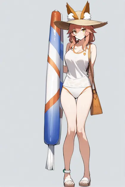 1girl, tamamo no mae (swimsuit lancer) (first ascension) (fate), fate/grand order